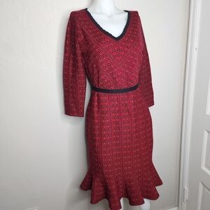 Danny and Nicole Red and Black Vneck Midi Belted Dress Large